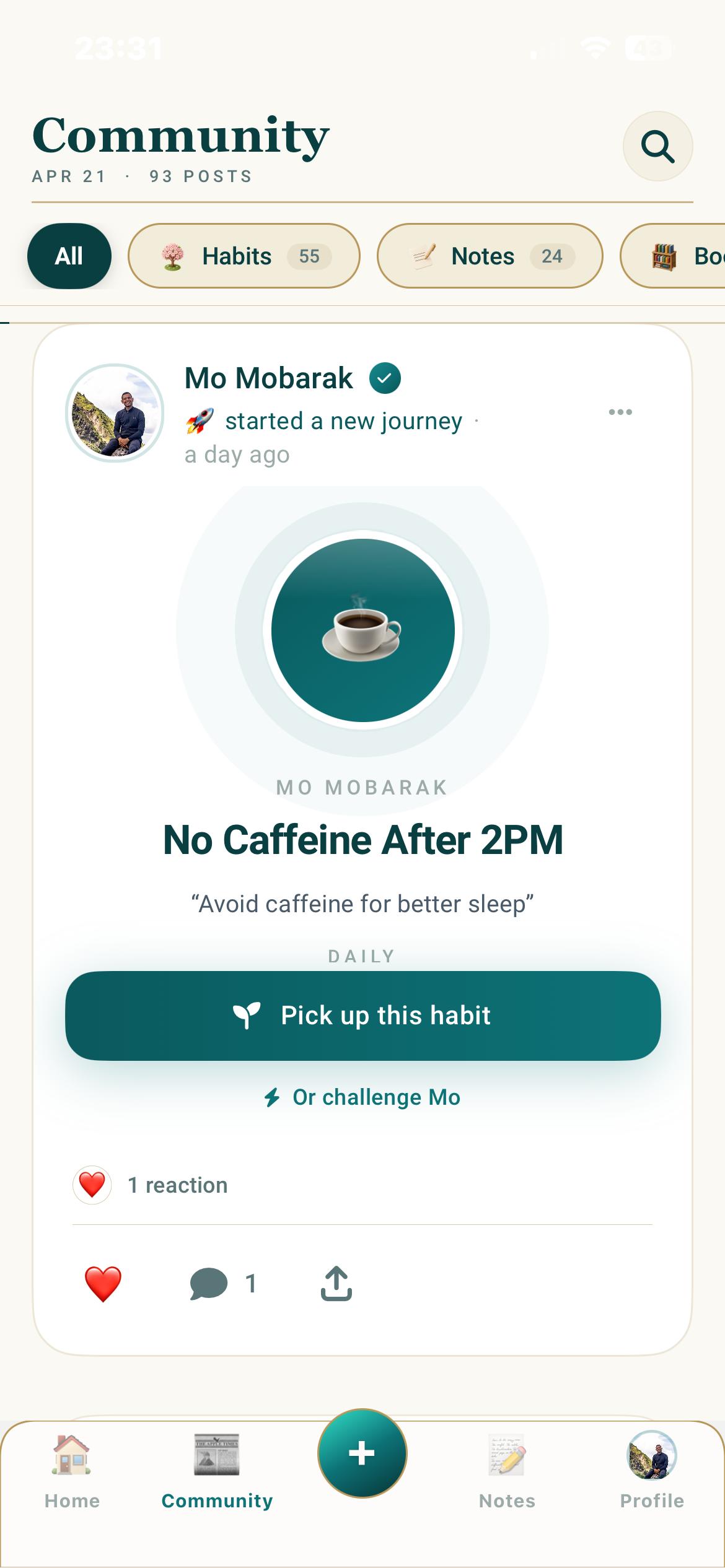 A habit challenge in the Zain community — pick it up yourself, or challenge a friend.